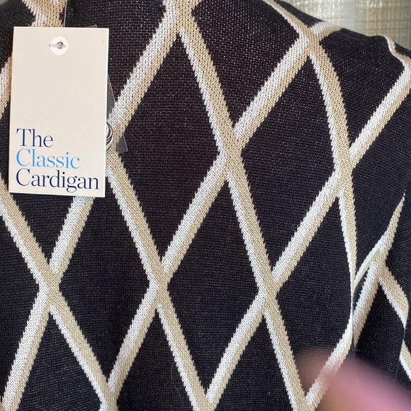 Croft & Barrow Cardigan Sweater Black Beige White Diamond Pattern sz PXL NWT - Picture 5 of 7